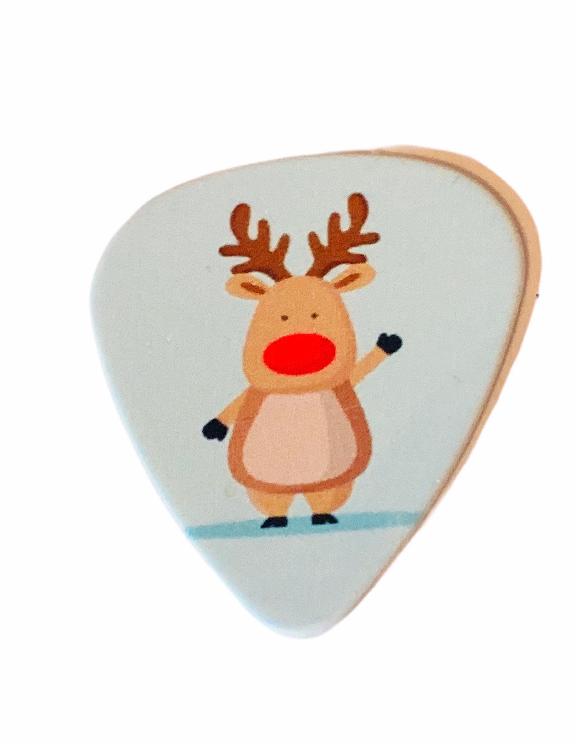 Christmas holiday Guitar pick collectible souvenir memorabilia gift vintage craft for earring key chain keychain guitar reindeer rudolph