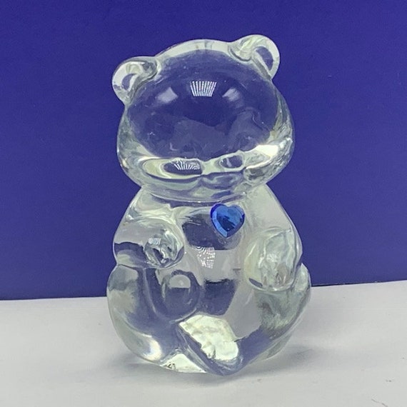 FENTON TEDDY BEAR vintage birthday glass figurine sculpture statue opalescent irredescent vtg retired original milk white pink rose necklace