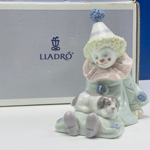 LLADRO NAO STATUE spain daisa sculpture figurine porcelain vintage vtg nib box carnival clown circus Nino Pierrot puppy dog 5277