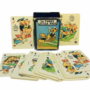 Walt Disney cartes à jouer vtg Russell 1946 boîte éphémère Leicester 3 Little Pigs