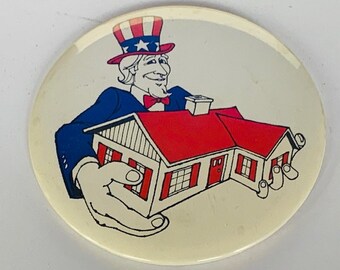 PIN BUTTON PINBACK vintage collectible vtg badge logo emblem accessory gift decor advertising Uncle Sam political election home house