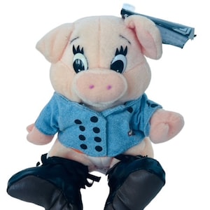 Harley Davidson Motorcycle Plush Stuffed Animal tag bean bag Pig denim western
