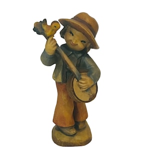 Anri Ferrandiz Italia Figura tallada a mano Vtg firmado RARE Happy Strummer Banjo