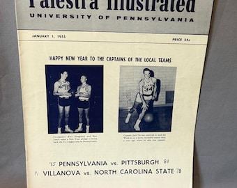 Annons för vintage basketprogram från 1955, Palestra illustrerad, North Carolina St.