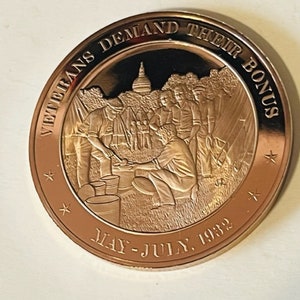Franklin Mint Bronze Coin Medal History United States Veterans Demands Bonus vtg