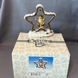Vintage Charming Tails Figurine Mouse Fitz Floyd Christmas Swinging On Star Mice