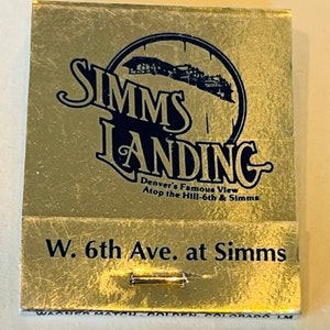 Match Holder Box matchbook vtg advertising box Silver Simms Landing Denver Bull