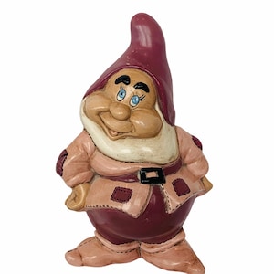 SEVEN 7 DWARFS FIGURINE Snow White vintage Walt Disney vtg sculpture ceramic statue 9&quot; purple decor gift disneyland world Happy