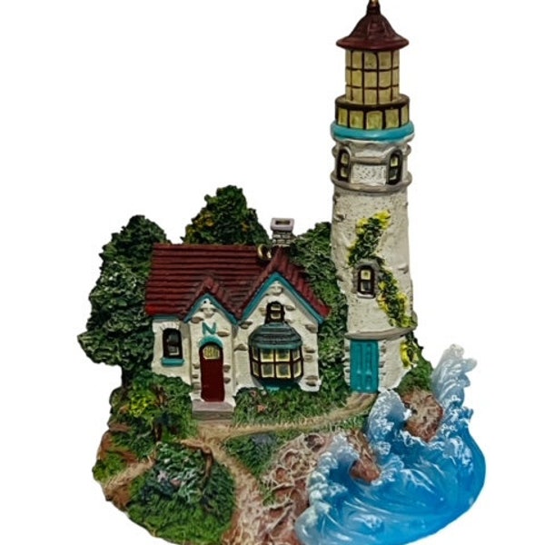 Thomas Kinkade Christmas Ornament Figurine Cottage Lighthouse Beacon of Hope vtg