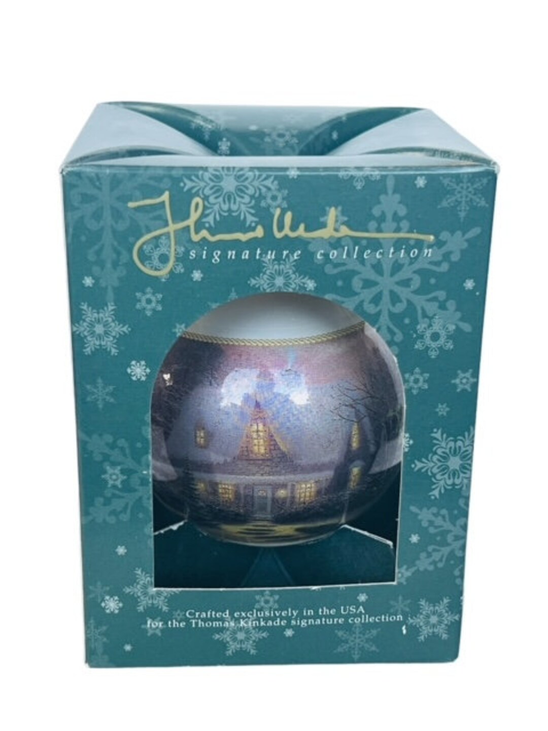 Thomas Kinkade Christmas Eve Ornament Holiday Figurine Glass Cottage