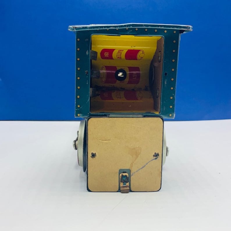 WESTERN TRAIN JAPAN Modern Toys tin litho battery operated vintage 1960s locomotive engine green gold vtg mcm trademark trade mark