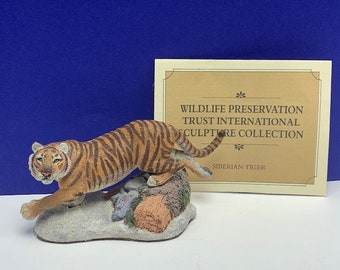 FRANKLIN MINT ANIMAL wildlife preservation trust international sculpture collection figurine statue coa 1987 vintage Siberian Tiger panthera