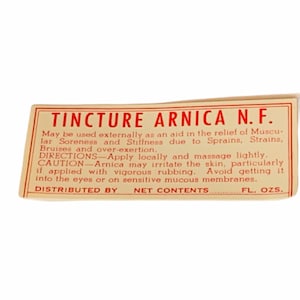DRUGSTORE PHARMACY LABEL antikes Papier Ephemera Vintage ww1 Ära wwi Werbeanhänger für Flasche Handwerk Tinktur Arnika nf