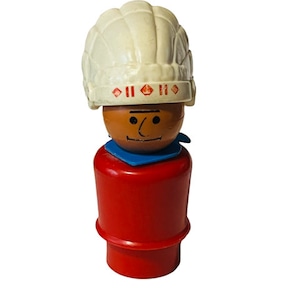 Fisher Price Little People vtg 1960er Jahre antik Spielzeug Figur Indianer Häuptling War bull