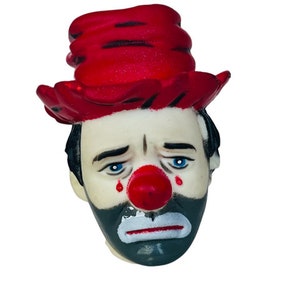 Finger Puppet Circus Clown Figurine Emmett Kelly carnival vtg face tears rubber A4