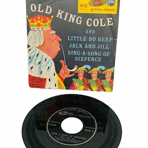 VINYL RECORD VINTAGE 45 rpm music album lp vtg mcm 7 inch 7&quot; case cover 1960s cartoon animation Old King Cole Fairy Tales bo peep jack jill