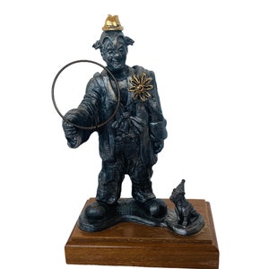 Michael Ricker pewter metal figurine sculpture statue limited edition vtg signed gift decor vintage circus carnival clown hoop puppy dog