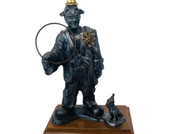 Michael Ricker pewter metal figurine sculpture statue limited edition vtg signed gift decor vintage circus carnival clown hoop puppy dog