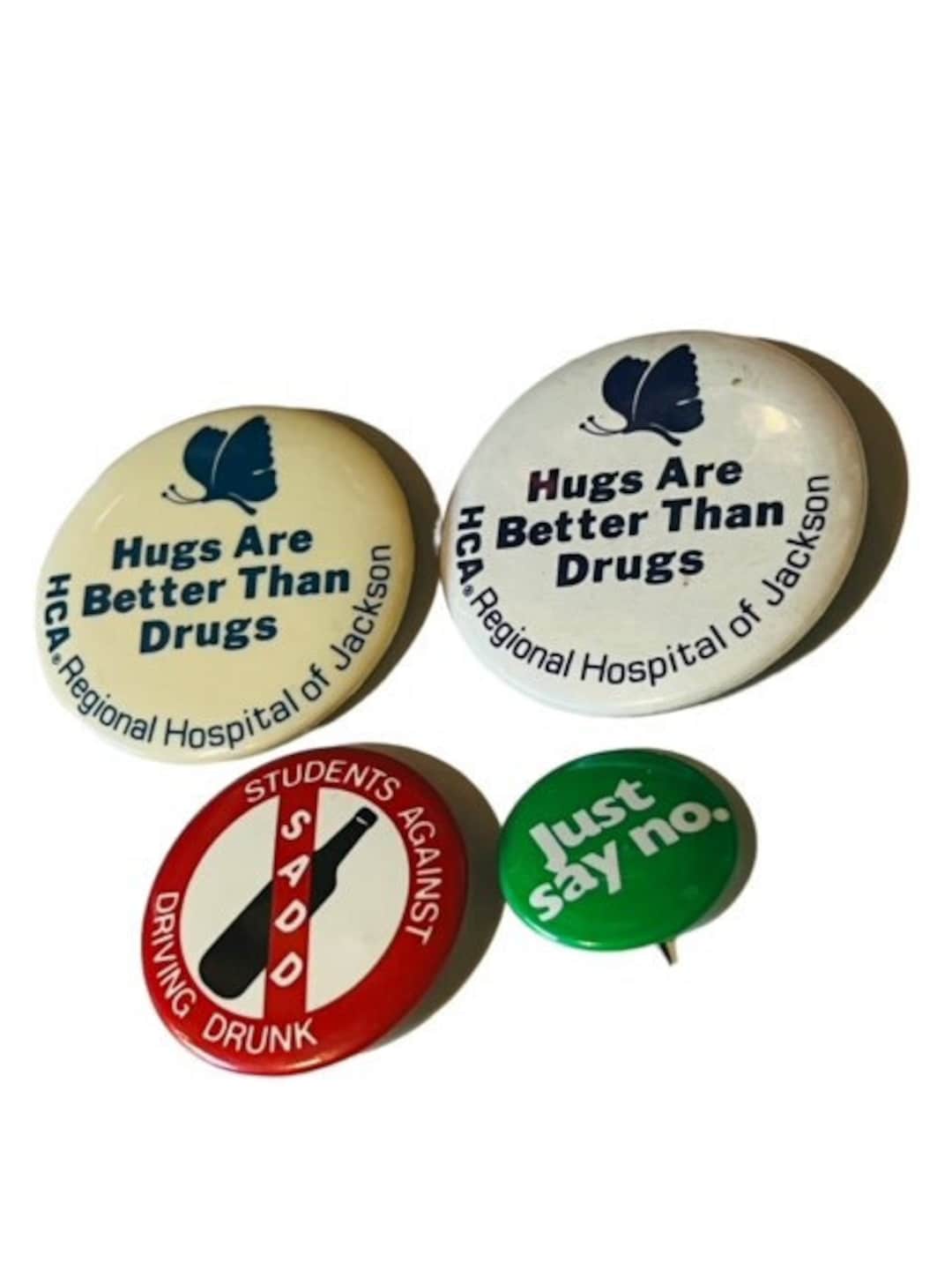 Buttons Pins Pinback Mixed Lot Just Say No Drugs Hugs SADD Drunk