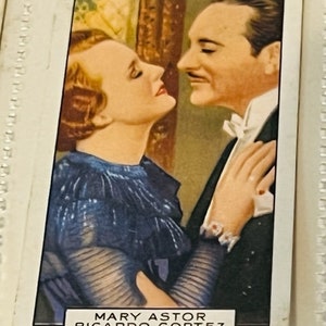 Gallaher Tobacco Card Film Partner Estrella de cine 1935 Mary Astor Ricardo Cortez vtg