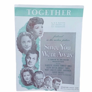 SHEET MUSIC ANTIQUE song book vintage paper ephemera vtg collectible Broadway New York 1928 motion picture Together Since you went away AC1