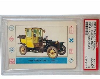 Planes Trains Ships Cars Automobiles Trading Collectors Card 1958 Cardo Trading Leaf Guild Graded Mint PSA 8 First Yellow Cab A21 taxi