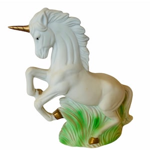 UNICORN MYTHICAL FANTASY Figur Skulptur Vintage Porzellan magische Pferd weißen Hengst Dekor Geschenk Pony weltweit Taiwan