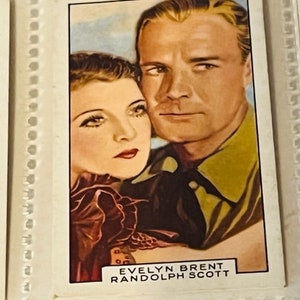 Gallaher Tobacco Card Partner Estrella de cine 1935 Evelyn Brent Randolph Scott vtg
