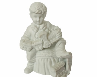 AFDELING 56 PORSELEINEN BEELDJE Snowbunnies snowbabies vintage kerstvakantie sculptuur decor jongen speelgoed trein