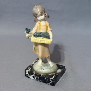 Roman Fontanini Figurine Italy Depose Simonetti Girl Marble Base Flower Basket