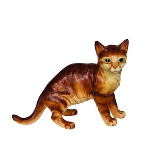 Cat Kitten figurine vtg ceramic sculpture mcm decor red tabby Japan 1950 antique