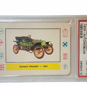 Planes Trains Ships Cars Automobiles Trading Collectors Card 1958 Cardo Trading Leaf Guild Graded Mint PSA 8 Stanley Steamer 1958 classic