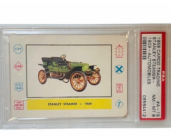Planes Trains Ships Cars Automobiles Trading Collectors Card 1958 Cardo Trading Leaf Guild Graded Mint PSA 8 Stanley Steamer 1958 classic