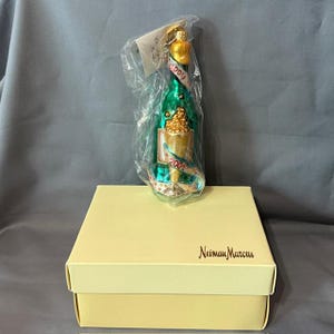 Vintage Christopher Radko Glass Christmas Ornament Box New Year 2001 Champagne
