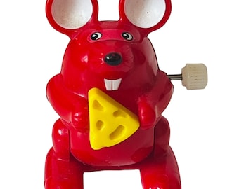 Mouse Mice Red Wind Up Toy Figure Russ Tomy 1980s Cheese Anthropomorphic vtg