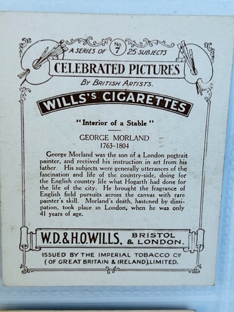 rarest wills cigarette cards Wills Cigarette Tobacco Card 1916 Celebrated Pictures Stable George Morland  Vtg