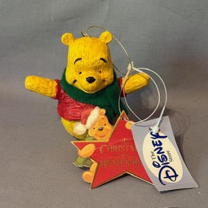 Vintage Disney Store Christmas Ornament Winnie Pooh Figurine Wooden 1999 tags