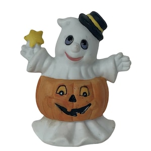 Halloween Figurine vtg ghost decoration ceramic anthropomorphic pumpkin star hat