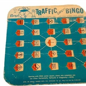 Tráfico Seguridad Bingo Regal Chicago USA vtg 1960s letrero juego de mesa policías AC3