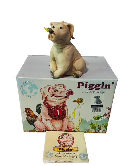 Pig Figurine Anthropomorphic Corbridge Piglet Flambro Piggin BOX Panic Bumblebee