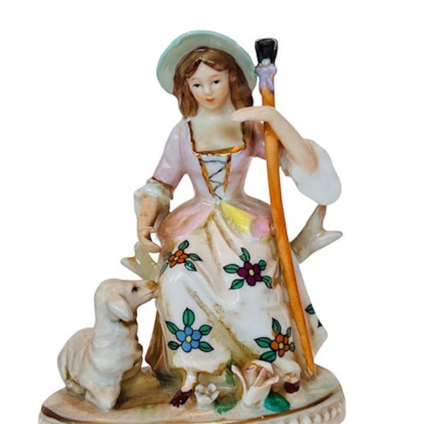 Little Bo Peep Antique Porcelain Figurine 1940s lamb sheep vtg mcm fairy tales