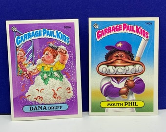 GARBAGE PAIL KID vintage trading card game puzzle topps advertising imperial toy gpk vtg retro 1986 lot pair Mouth Phil Dana Druff