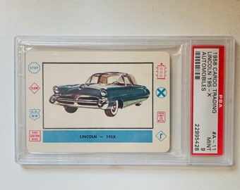 Planes Trains Ships Cars Automobiles Trading Collectors Card 1958 Cardo Trading Leaf Guild Graded Mint PSA 9 Lincoln 195-X A11