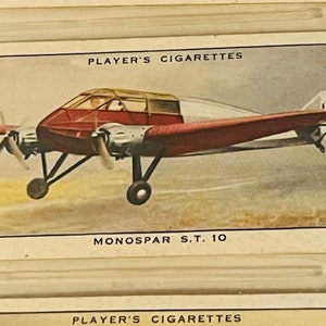 Airplane Tobacco Trading Card John Players Son Aeroplane Civil Monospar plane ST jet 10