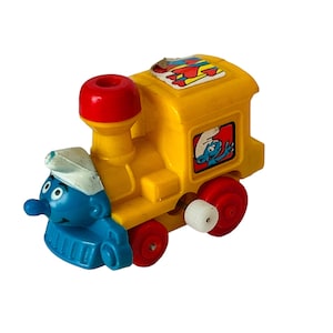 Smurfs vtg toy figure Peyo Schleich W Germany Wind Up 1982 Choo Train Engine
