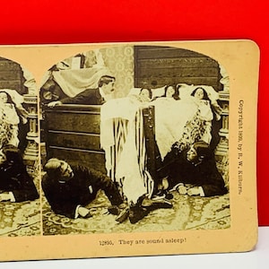 STÉRÉOVIEW sépia photographie photo antique americana Vintage VTG USA éphémères nous fait 1899 Kilburn James Davis son endormi famille