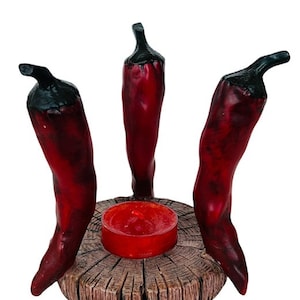Red Chile Pepper Fruit Vegetable Figurine Candle Votive Jalapeno hot holder vtg