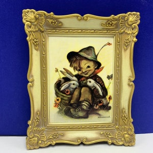 HUMMEL 壁掛け ヴィンテージ ゲーベル 絵画 ゴールド アールデコ フレーム W ドイツ 西 vtg mcm ホーム デコレーション mj イースター バニー ウサギ AC1