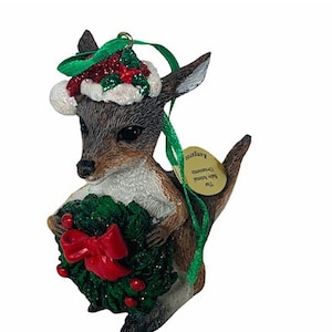 Danbury Mint Baby Animal Christmas ornament holiday anthropomorphic figurine resin vintage gold tag vtg baby babies kangaroo A2