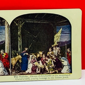 STEREOVIEW SEPIA PHOTOGRAPH antique photo picture americana vintage vtg usa ephemera us made 1896 Jesus Christ nativity shepherds homage